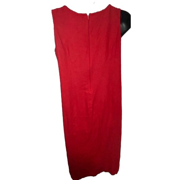 Halmode Petite Red Linen Rayon Maxi Size 14 Sleeveless Dress Side Slit - Picture 11 of 13